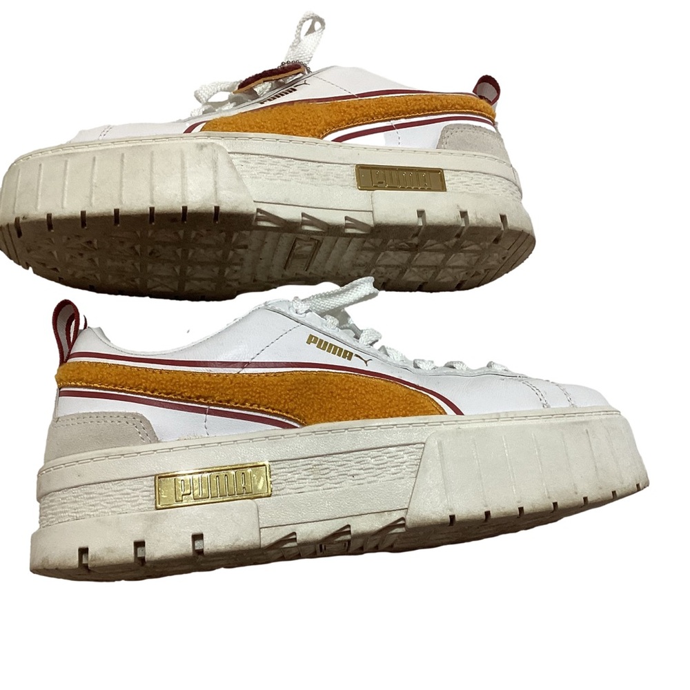 Women’s Puma Mayze New Heritage Sneakers 389723-01 White Burgundy Gold Size 8.5